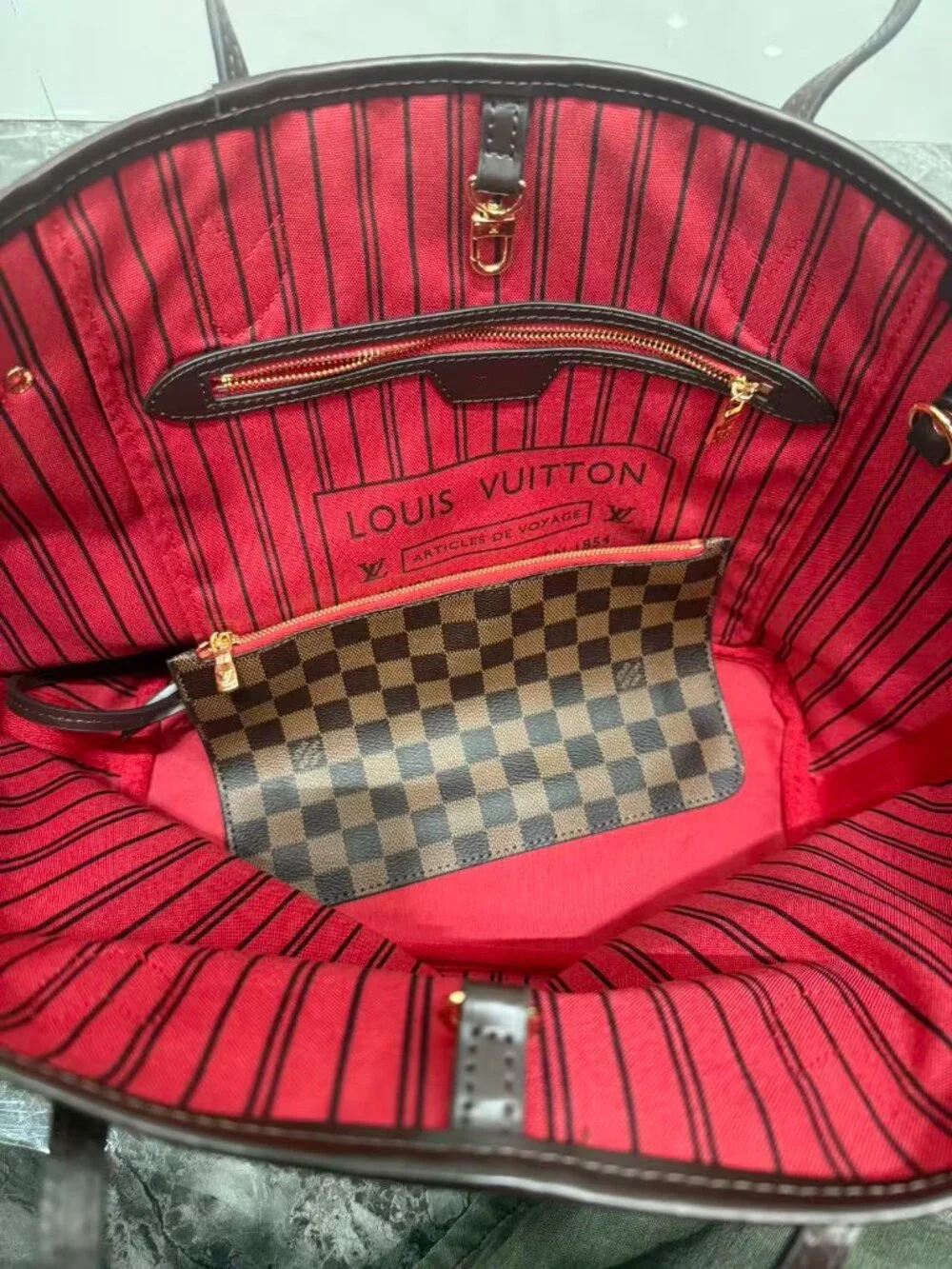 LV Neverfull MM Damier Ebene Tote | Includes Pouch